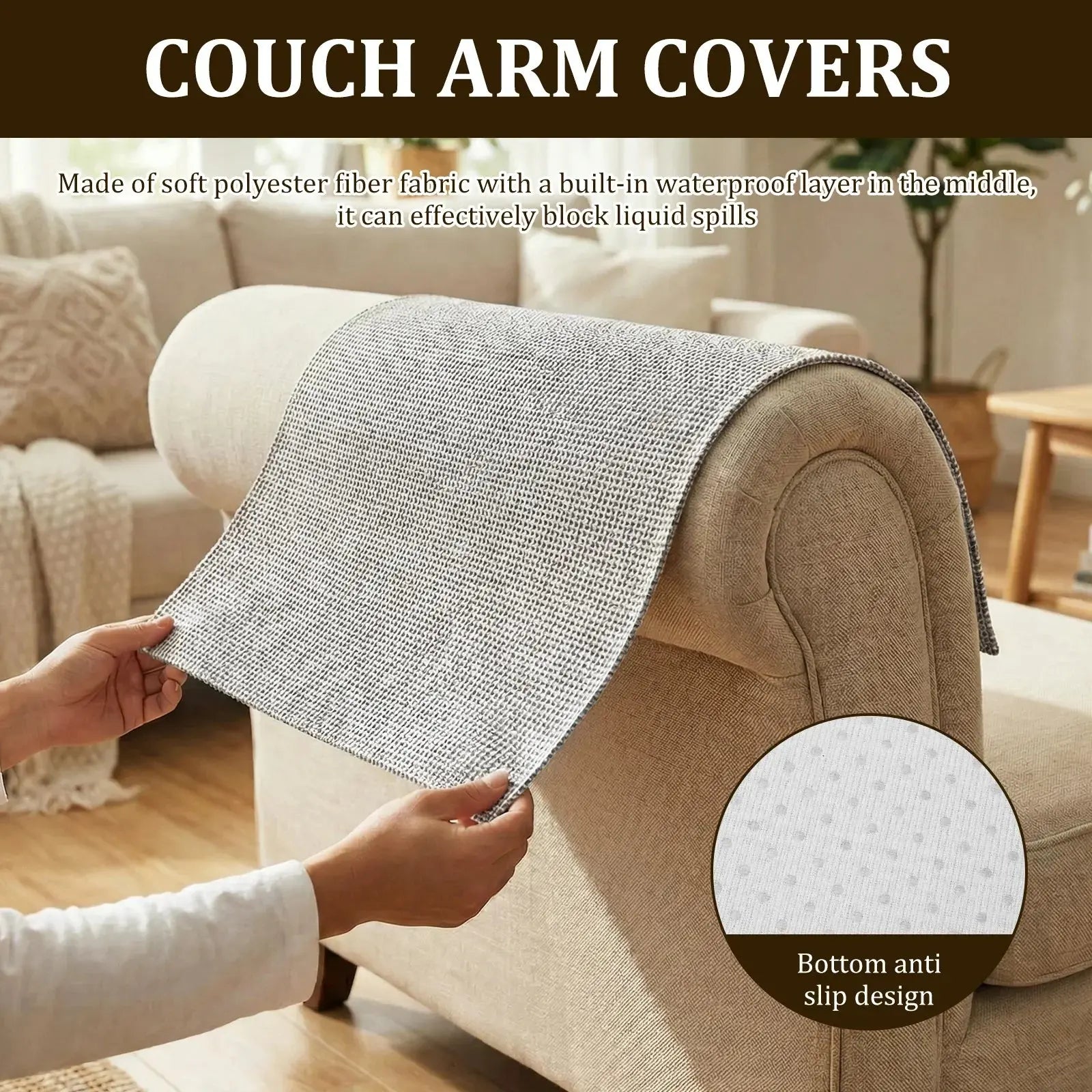 Housse accoudoir imperméable ACCUDRY installée sur fauteuil inclinable — gris clair