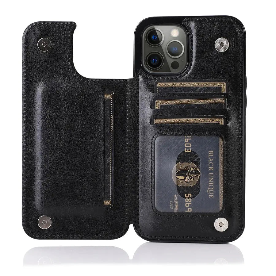 Coque Téléphone Cuir Aimant VELTH Black-IPhone15ProMax