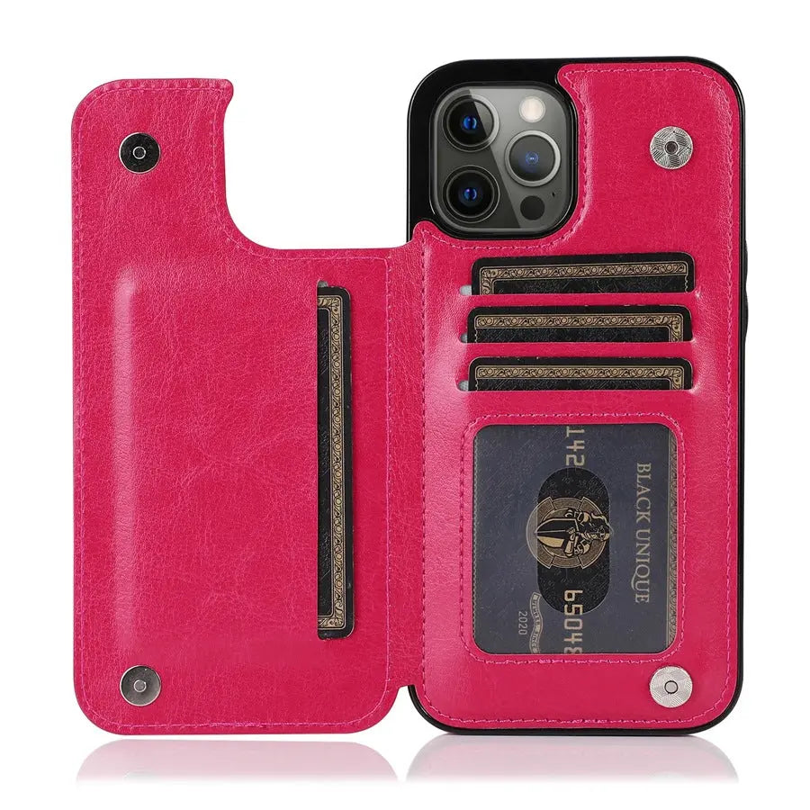 Coque Téléphone Cuir Aimant VELTH Rose Red-IPhone15ProMax
