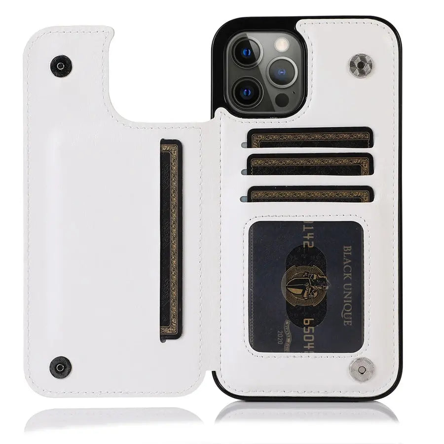 Coque Téléphone Cuir Aimant VELTH White-IPhone14Pro