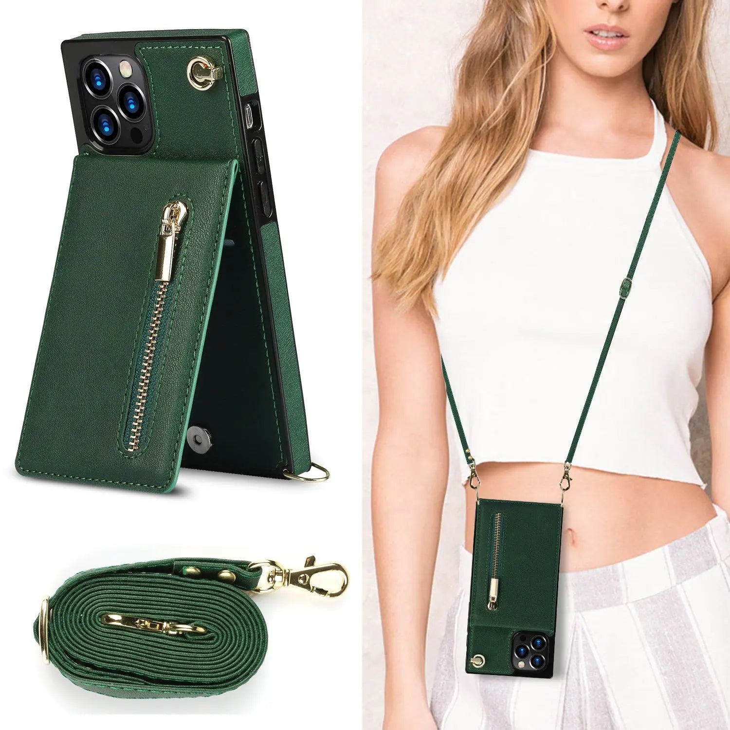 Coque de Téléphone Cuir Stylé ZYRAQ Green-S21 Plus