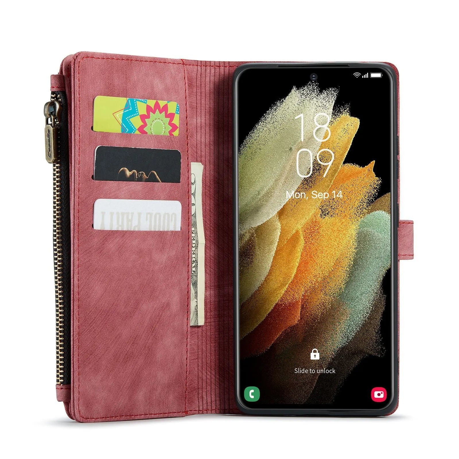 Coque de Téléphone Flip Cuir SAMNOTE Red-A12