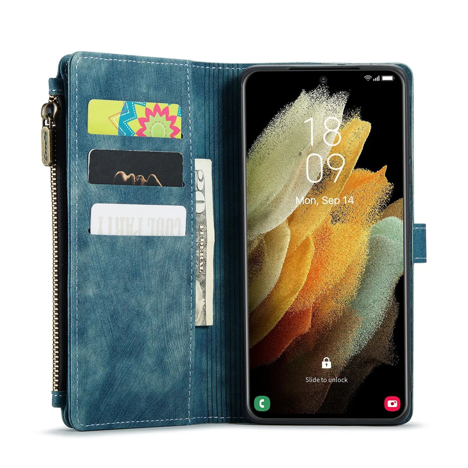 Coque de Téléphone Flip Cuir SAMNOTE Blue-A30S