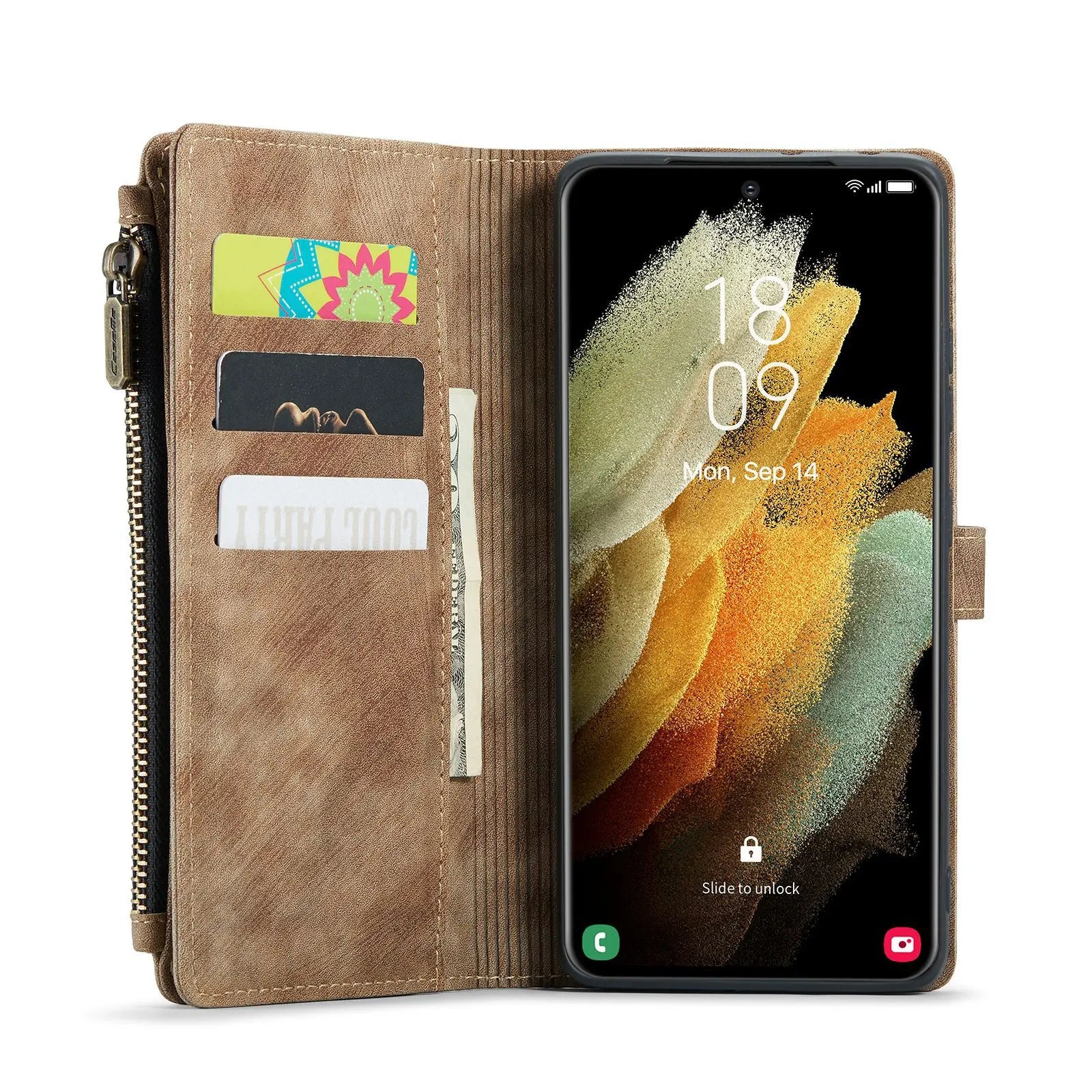 Coque de Téléphone Flip Cuir SAMNOTE Coffee-A72