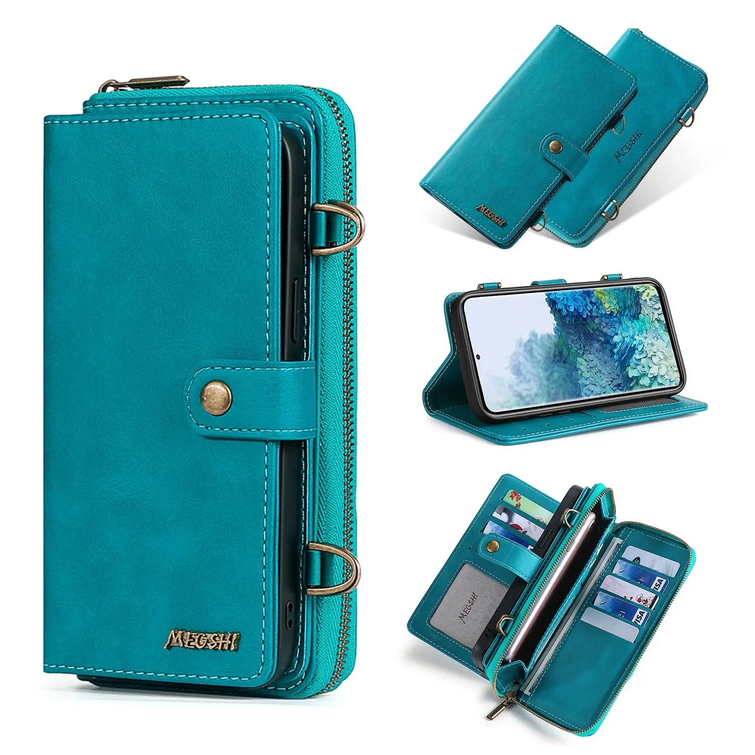 Coque de Téléphone Flip PU MEGSHI Blue-Iphone 11Pro Max