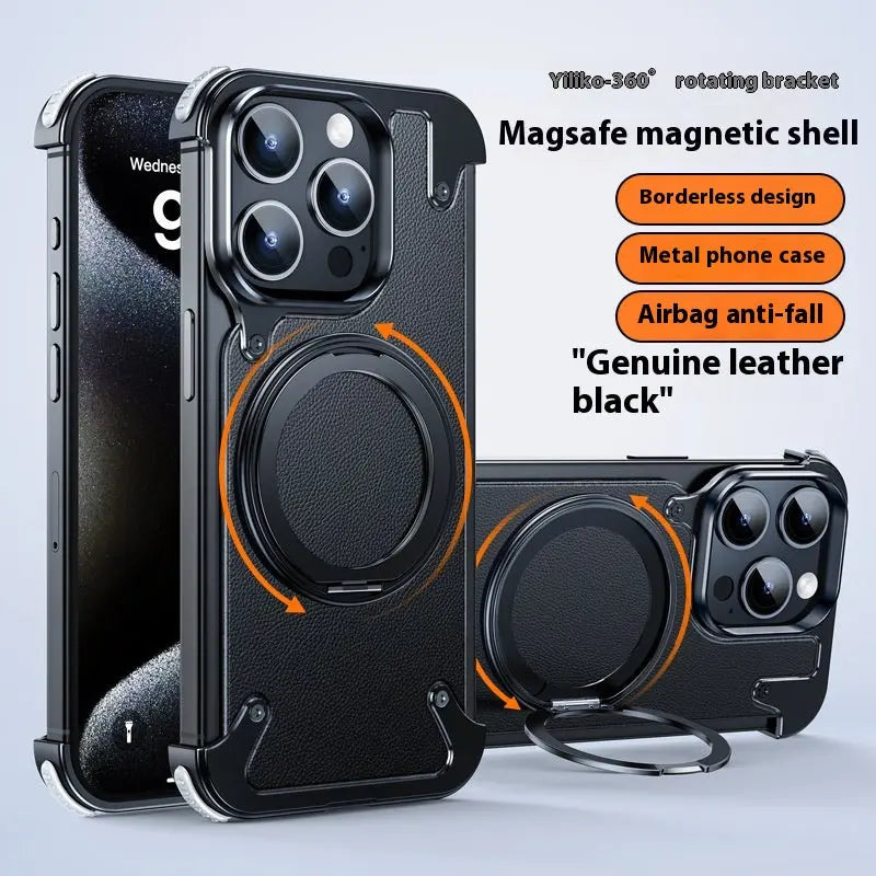 Coque de Téléphone Magnétique FLEXI Black Leather Pattern-IPhone15Promax