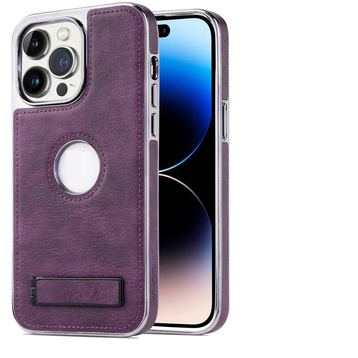 Coque de Téléphone Résistante LEATHAX Dark Purple-IPhone 14pro