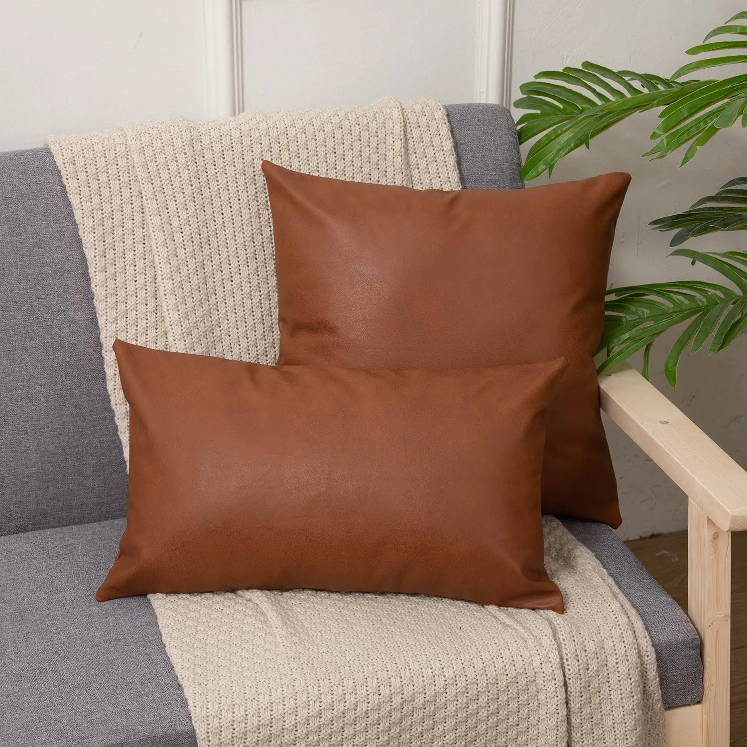 Coussin Canapé Cuir DEXTER Brown-45x45CM Pillowcase