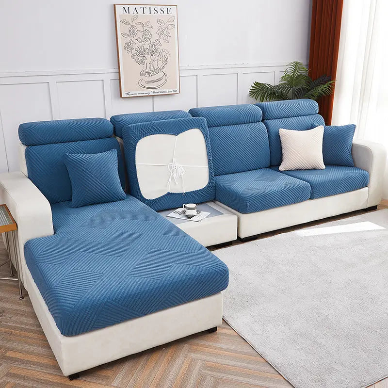 Housse Assise Canapé Extensible ZENOA Lake Blue-enlarge Three people