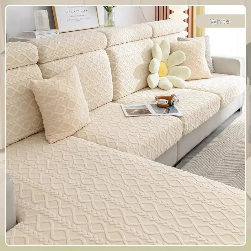 Housse Assise Canapé Élastique JACQUAARD Qingbo Beige-2XL 95to120x160to190x5to20cm