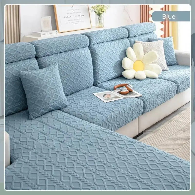 Housse Assise Canapé Élastique JACQUAARD Qingbo Sky Blue-2XL 95to120x160to190x5to20cm