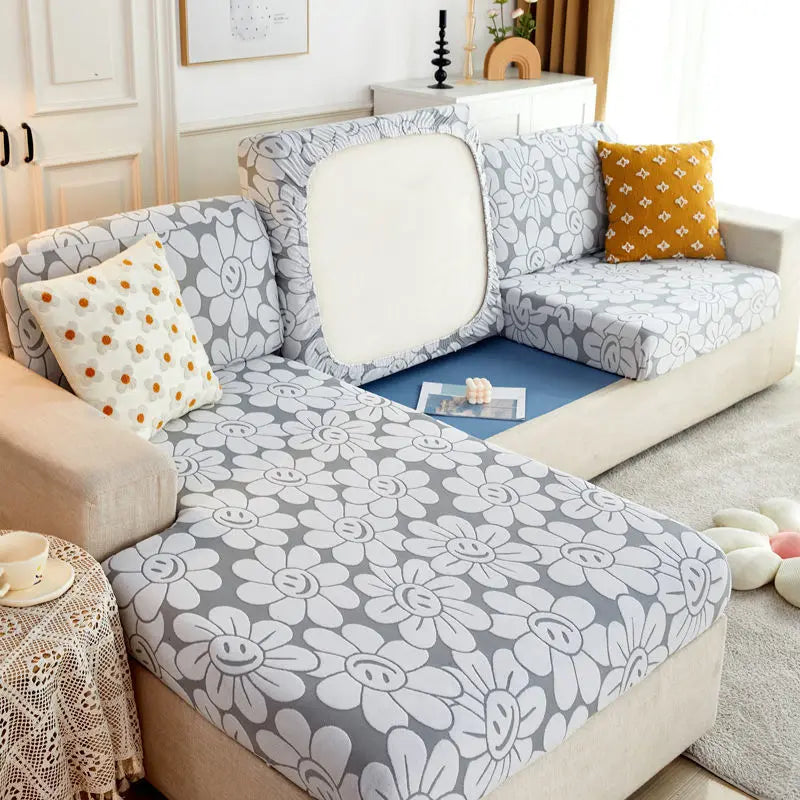 Housse Assise Canapé Étanche JACQARD Sunflower grey white-Back cover 1pc