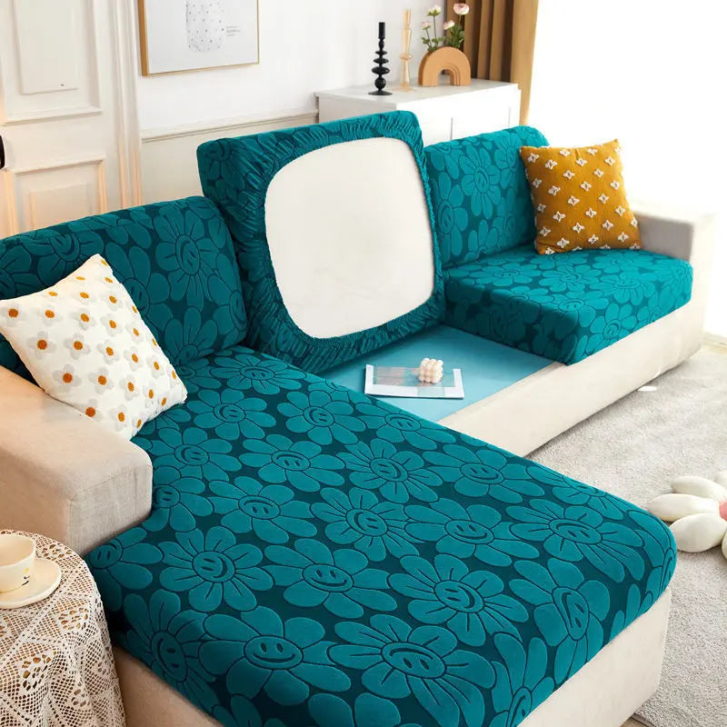 Housse Assise Canapé Étanche JACQARD Sunflower Emerald Green-Back cover 1pc