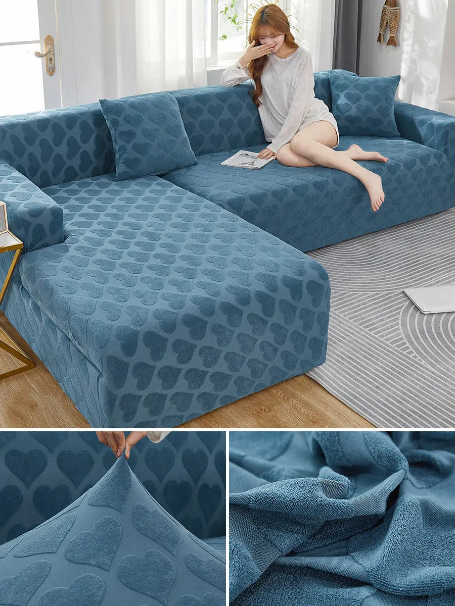 Housse Canapé Élastique AOENDA Love Jacquard Lake Blue-Single Bit