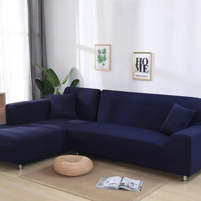 Housse Canapé Elastique L-Shape SOLARY Navy Blue-B
