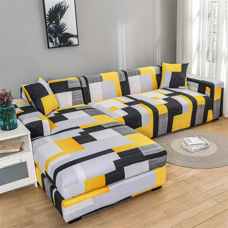 Housse Canapé Multistyle EMMA Black And Gray Grid-Three person Seats