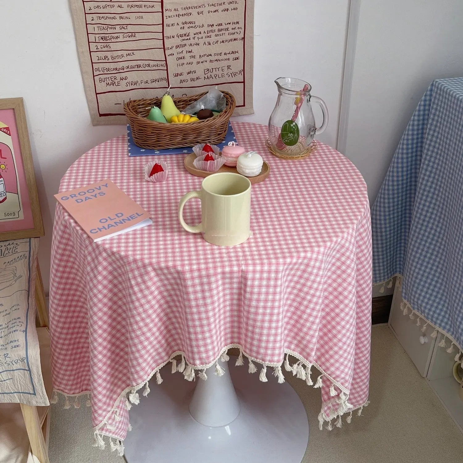 Housse Mange Debout Coton Coréen LIVARO Pink tassels-140x140cm