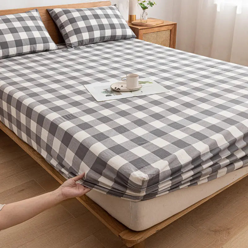 Housse Matelas Coton Antidérapant **DURELIA** Grey in the grid-120x200cm