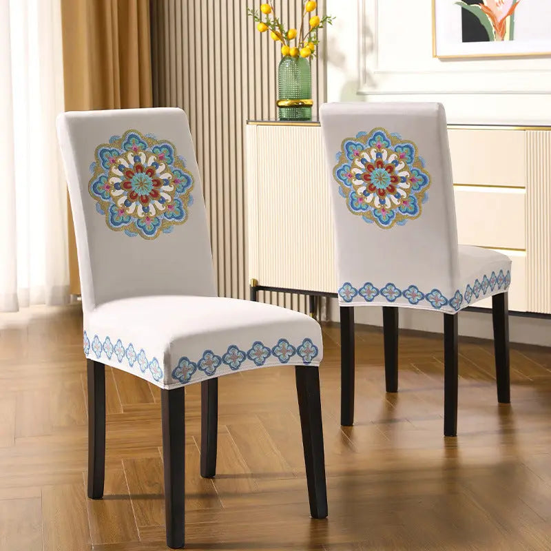 Housse Protection Chaise Brodée ZENITH Exquisite Embroidered Beige-2 Pack