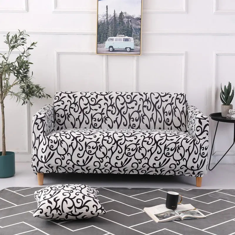 Housse de Canapé Extensible GEOFORM Black And White-235to300 Four seat
