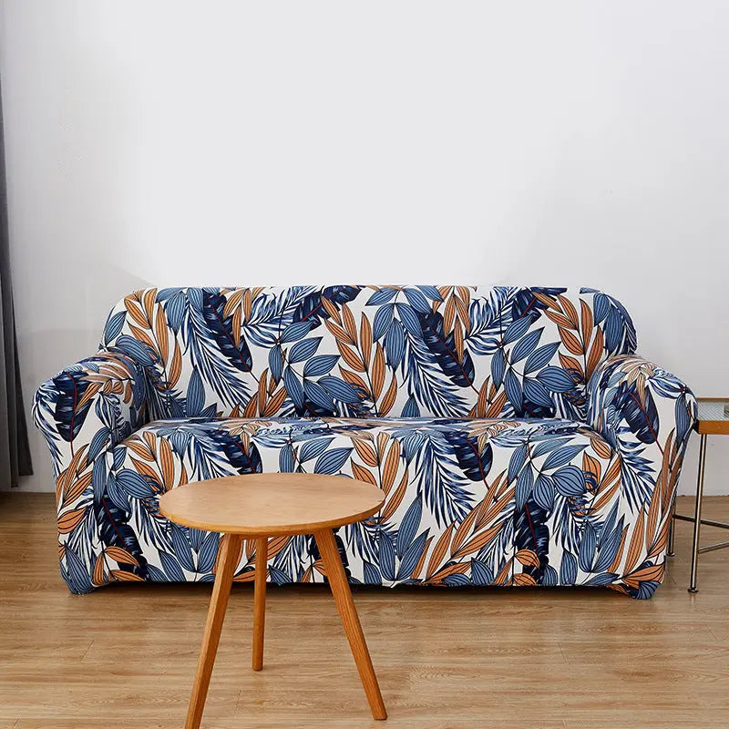 Housse de Canapé Imprimée ELASTIK Static Leaf-For Four Person Sofa