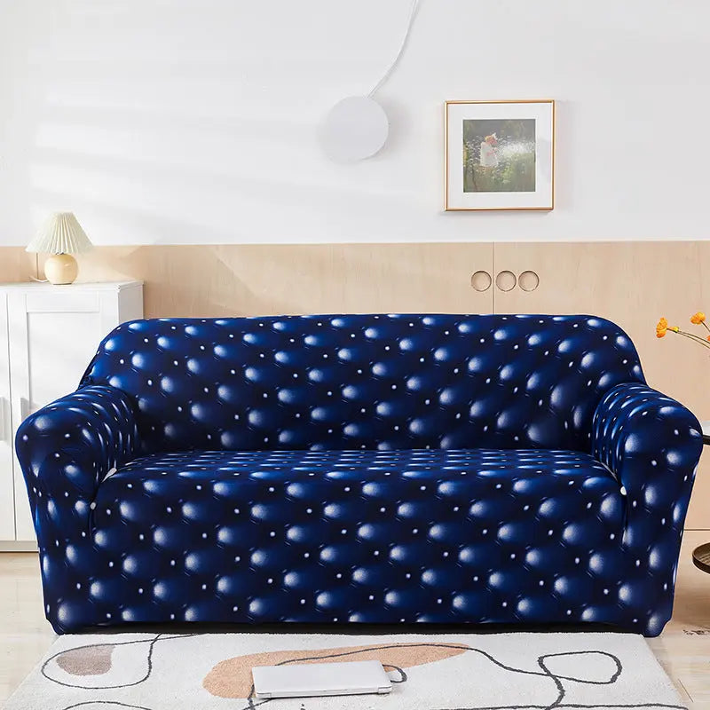 Housse de Canapé Imprimée ELASTIK 3D Blue-Double Sofa