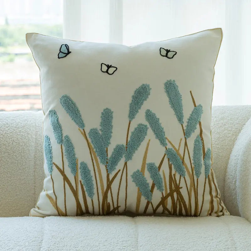 Housse de Coussin Brodée Avella Reed grass blue-pillow case