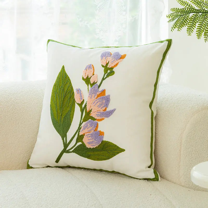 Housse de Coussin Brodée Avella Hibiscus pink-Pillow