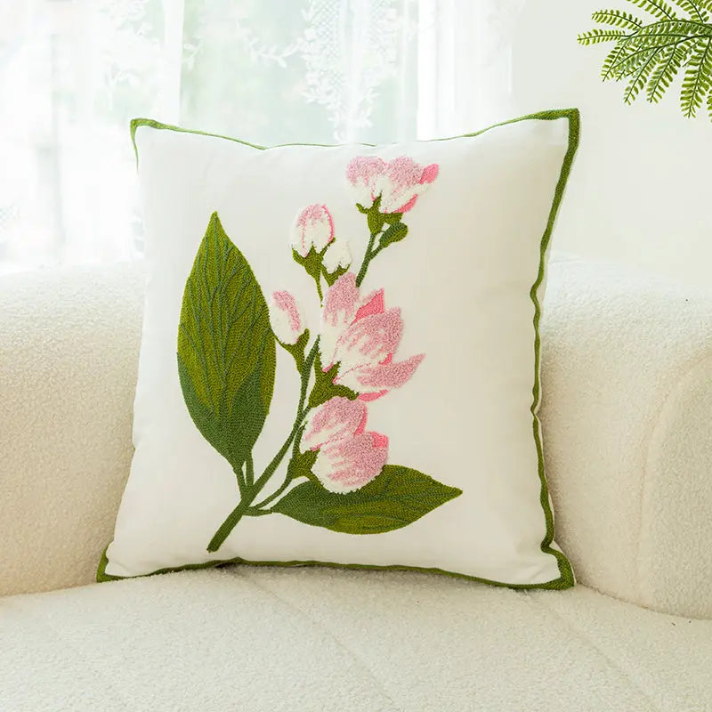 Housse de Coussin Brodée Avella Hibiscus white-Pillow