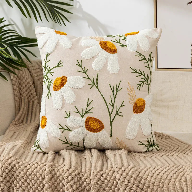 Housse de Coussin Brodée FLEURIA Style 6-45x45cm
