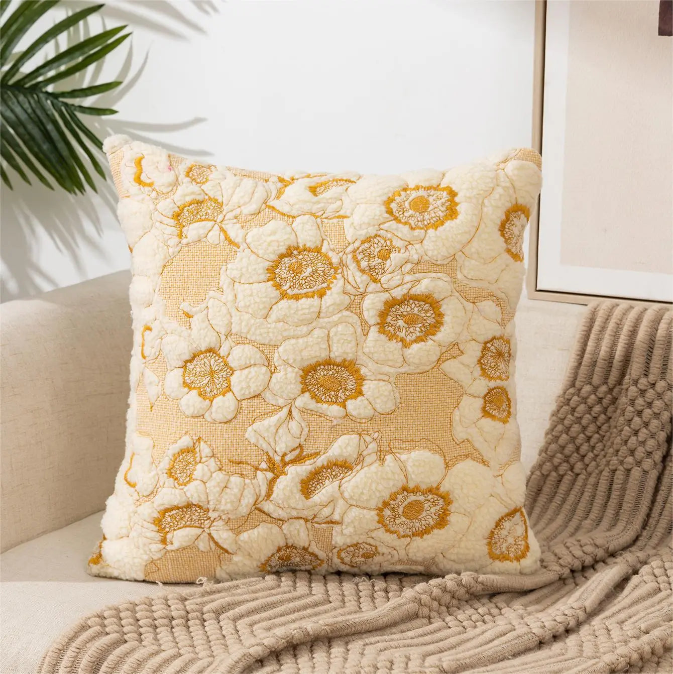 Housse de Coussin Brodée FLEURIA Style 7-45x45cm
