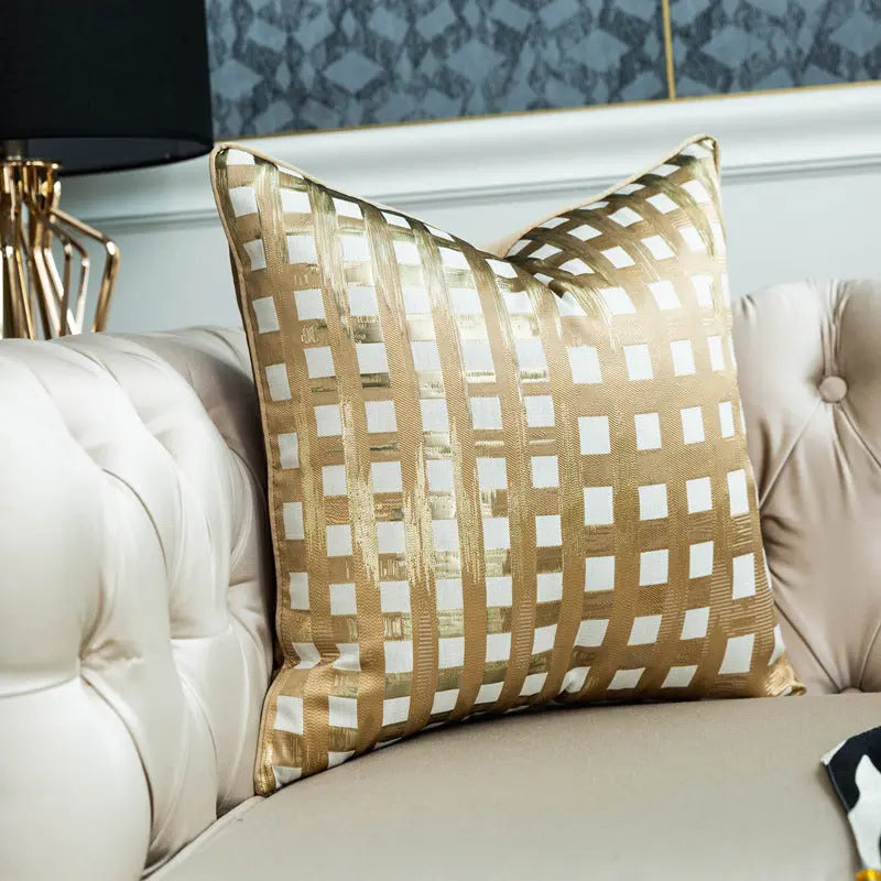 Housse de Coussin Géométrique GOLDWAVE Champagne small plaid-50 50cm