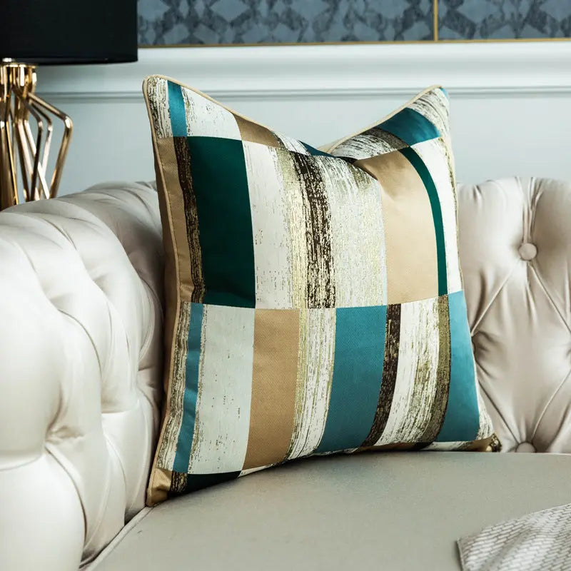 Housse de Coussin Géométrique GOLDWAVE Golden Green Large Plaid-30 50cm