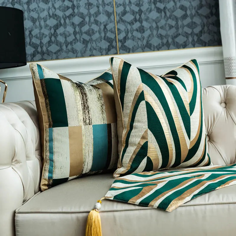 Housse de Coussin Géométrique GOLDWAVE Golden green big ripple-30 50cm