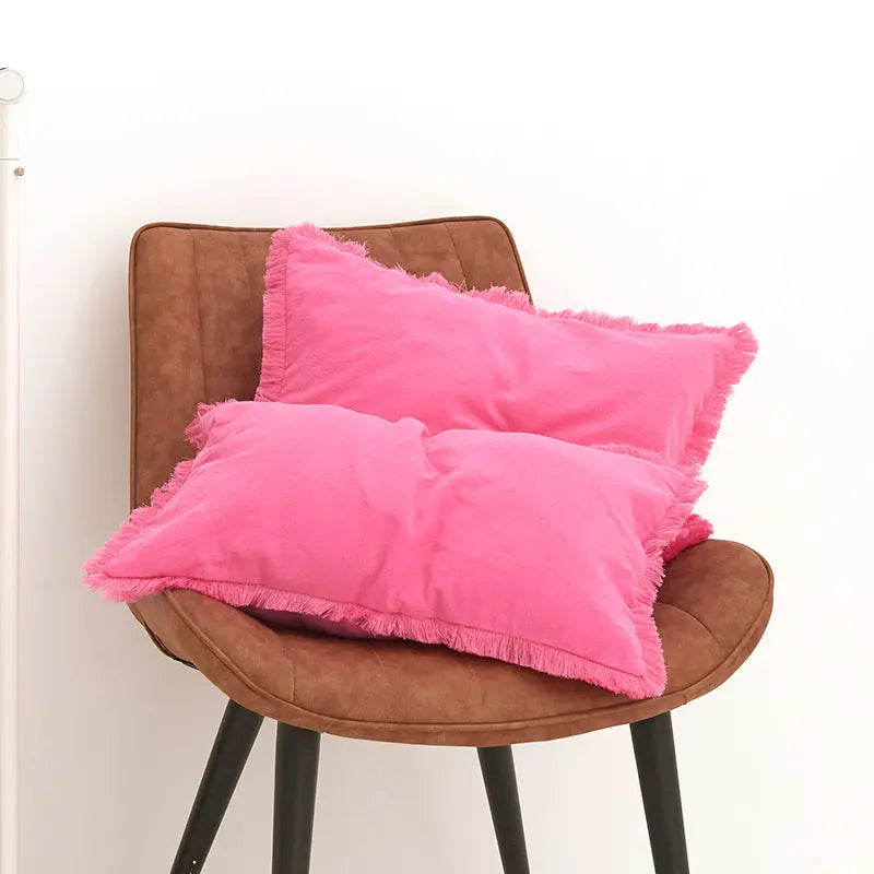 Housse de Coussin Moderne Alora Rose Red Fringe-30X50cm