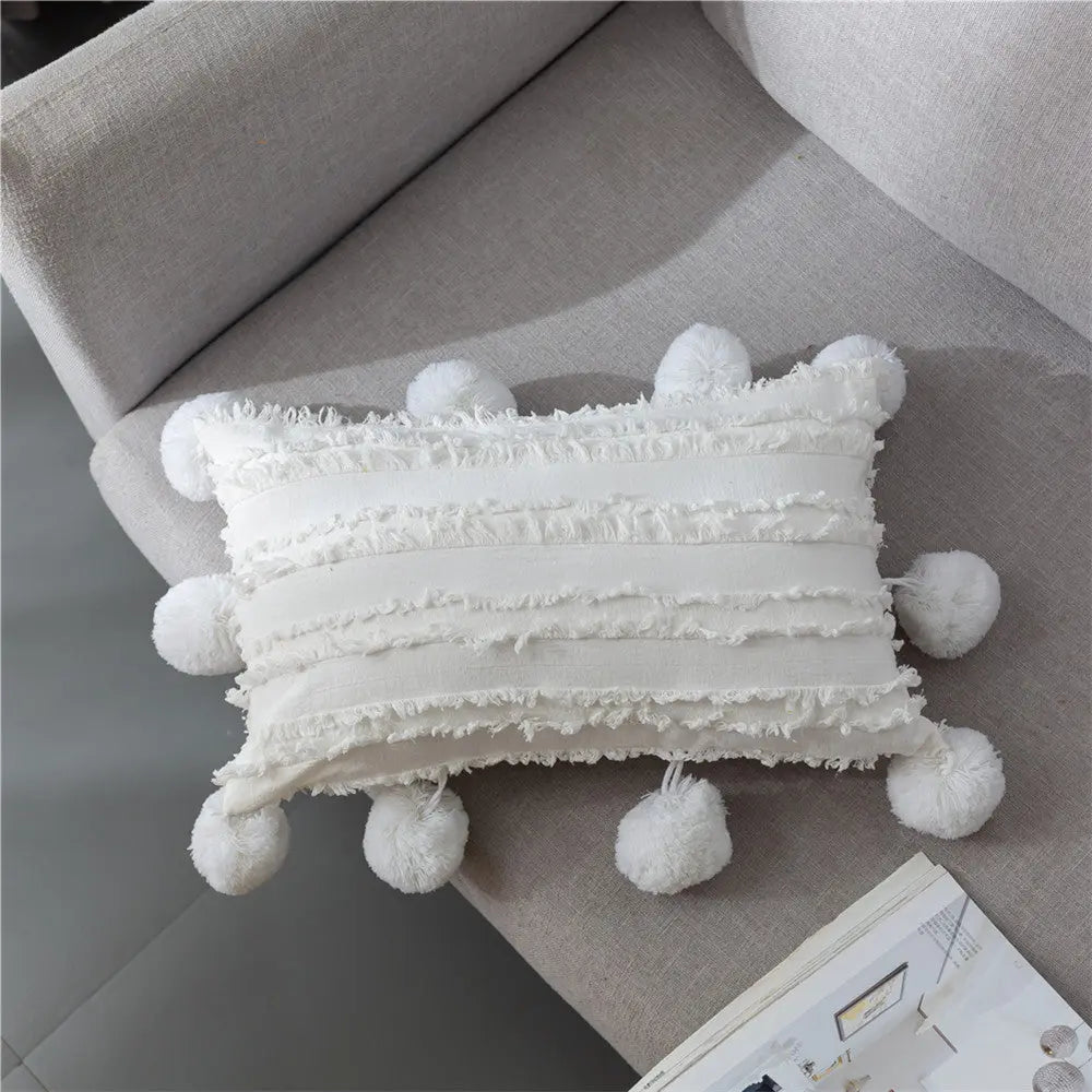 Housse de Coussin Nordic Tassel FJORD Plain White-30x50cm Without Pillow Core