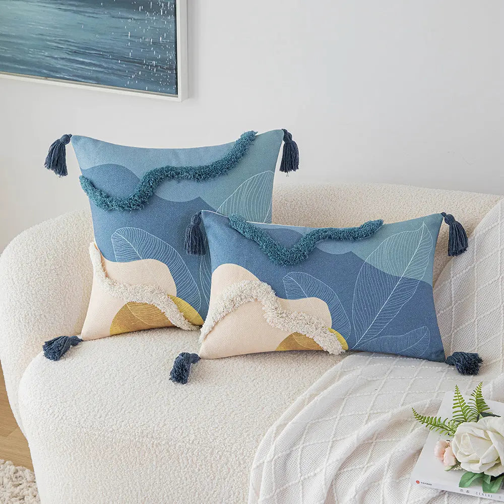 Housse de Coussin Tuft Embroidery MORANDI Blue Stripe-30x50cm Without Core
