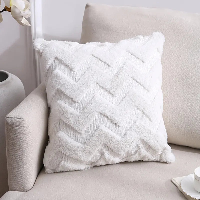 Housse de Coussin Velours Élégant NOORDY White Big Wave-45x45cm With Core