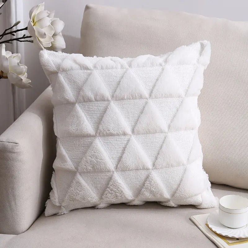 Housse de Coussin Velours Élégant NOORDY White Positive Triangle-45x45cm With Core