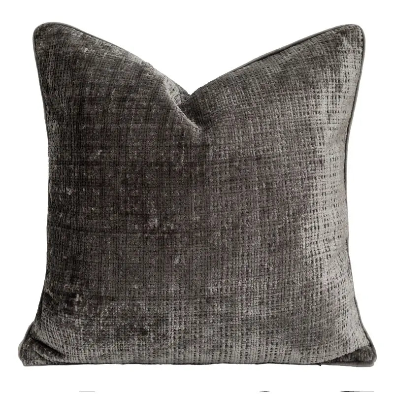 Housse de Coussin Velvet Carré LINARA Grey coffee square pillow-With core
