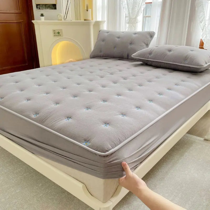 Housse de Matelas Coton Geométrique SEROLO Light Gray-120 × 200