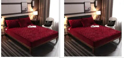 Housse de Matelas Velours Moderne VELOXA Wine Red-200cmx 220cm set