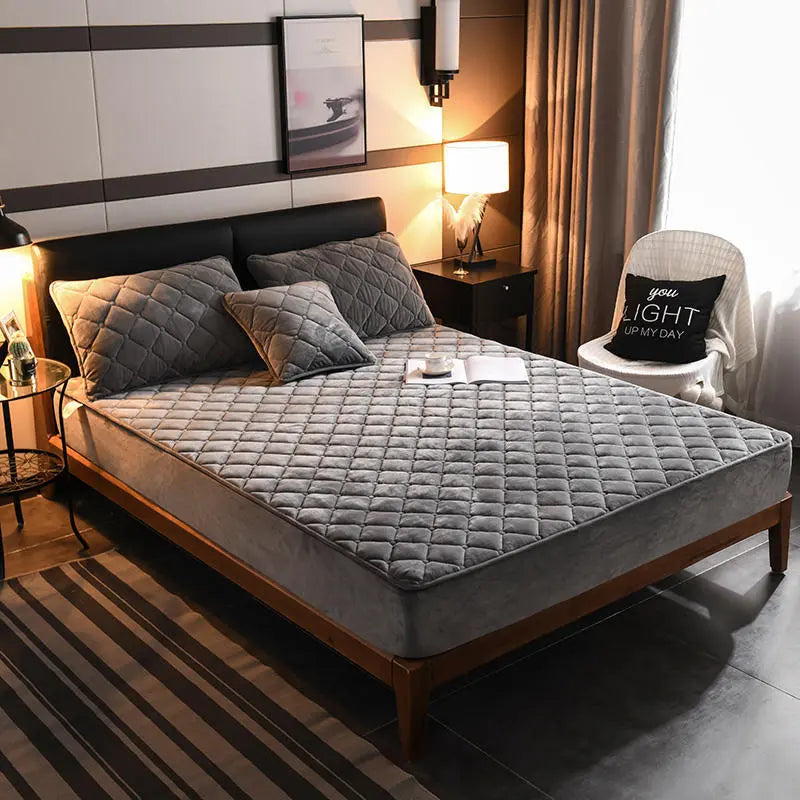 Housse de Matelas Velours Moderne VELZIO Classic Gray-180cmx 220cm