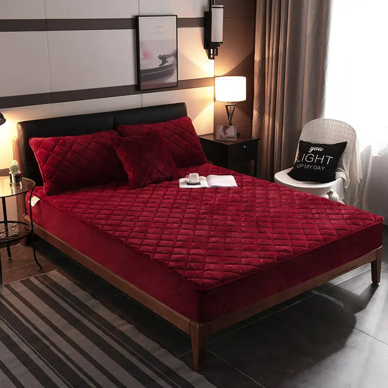 Housse de Matelas Velours Moderne VELZIO Wine Red-150cmx 200cm