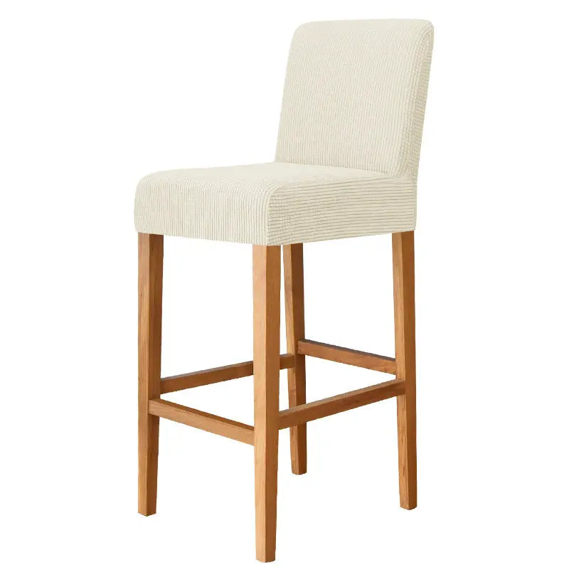 Housse de Tabouret Stretch Velours CHARAMA 1 Beige-Bar Chair Cover Short Back