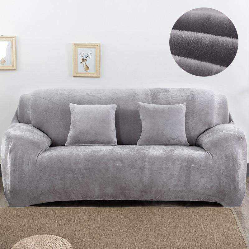 Housse de canapé velours moelleux VELOURS - vue de face tissu micro-velours coloris gris
