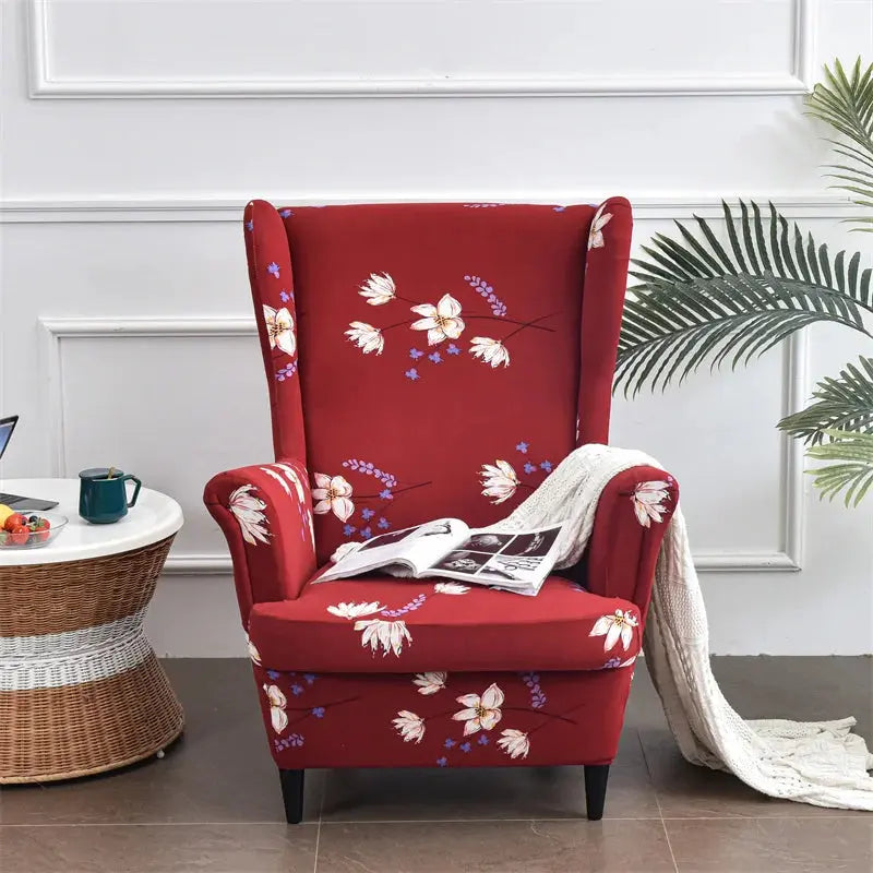 Housse de chaise à ailes imprimées feuilles, housse de fauteuil extensible en Spandex, style nordique amovible, housse de canapé relaxante, housse de protection pour meubles Housse de France