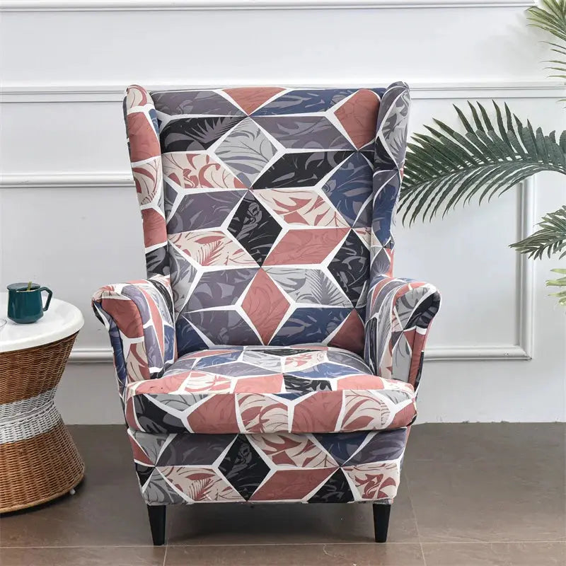 Housse de chaise à ailes imprimées feuilles, housse de fauteuil extensible en Spandex, style nordique amovible, housse de canapé relaxante, housse de protection pour meubles Housse de France