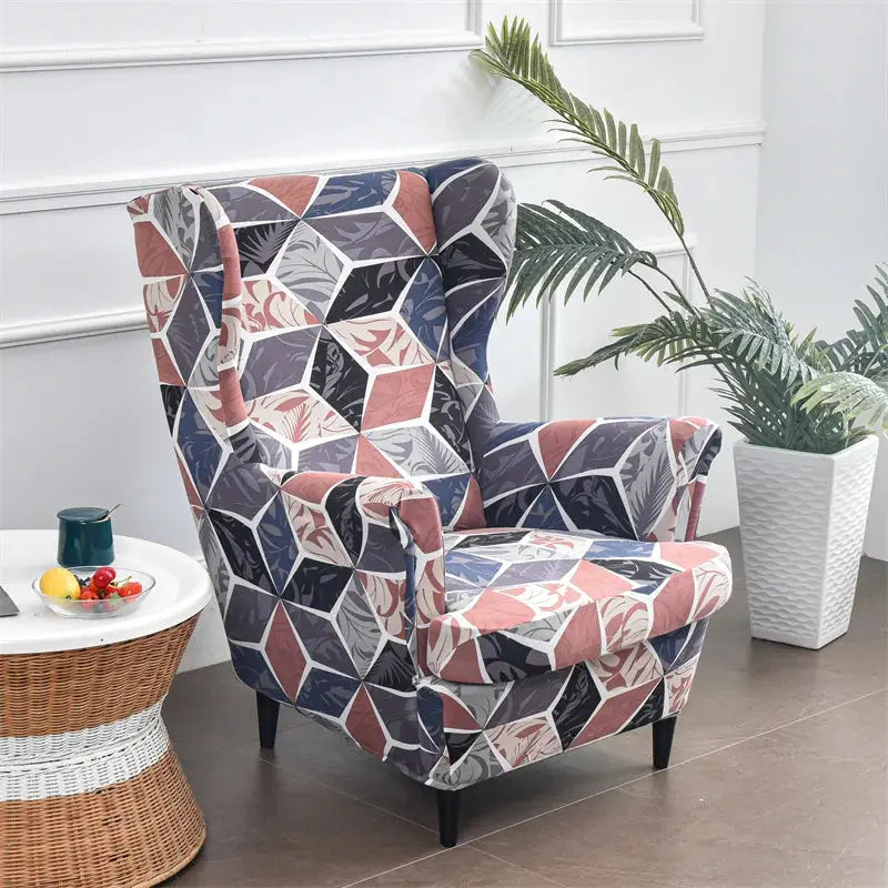 Housse de chaise à ailes imprimées feuilles, housse de fauteuil extensible en Spandex, style nordique amovible, housse de canapé relaxante, housse de protection pour meubles Housse de France
