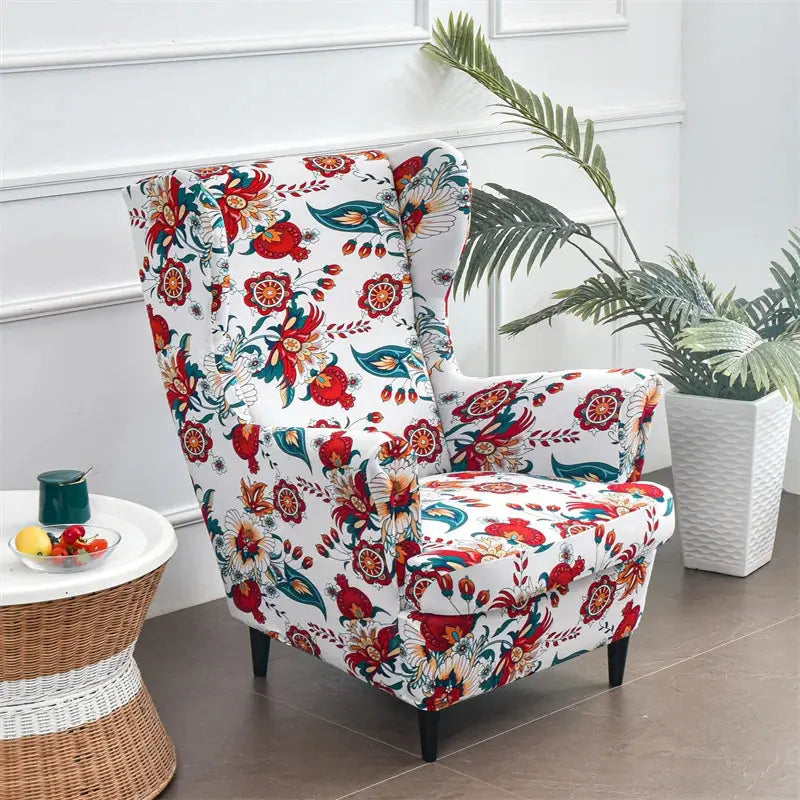 Housse de chaise à ailes imprimées feuilles, housse de fauteuil extensible en Spandex, style nordique amovible, housse de canapé relaxante, housse de protection pour meubles Housse de France